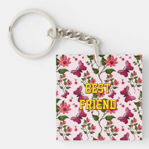 Custom and personalized floral Butterfly pattern  Keychain