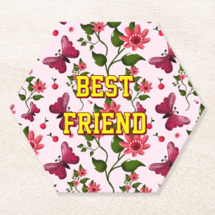 Custom and personalized floral Butterfly pattern  Paper Coaster
