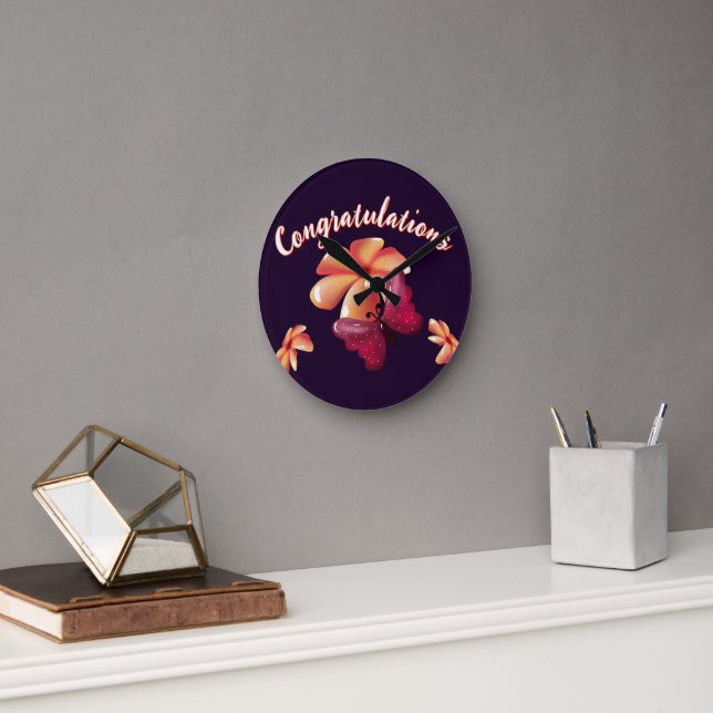 Custom and personalized floral Butterfly Pattern  Round Clock (Office)