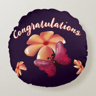 Custom and personalized floral Butterfly Pattern Round Pillow