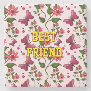 Custom and personalized floral Butterfly pattern  Stone Coaster