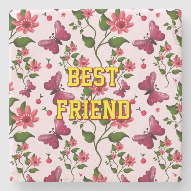 Custom and personalized floral Butterfly pattern  Stone Coaster (Front)