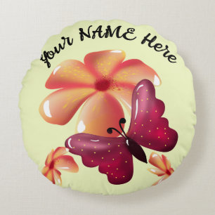 Custom and personalized floral Butterfly Round Pillow