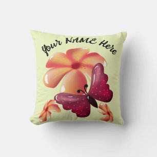 Custom and personalized floral Butterfly Throw Pillow