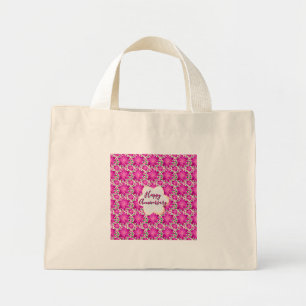 Custom and personalized pink floral mini tote bag