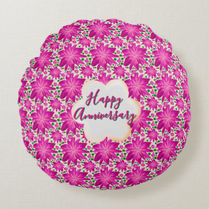 Custom and personalized pink floral  round pillow
