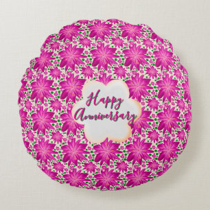 Custom and personalized pink floral round pillow