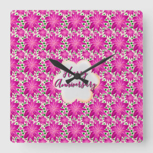 Custom and personalized pink floral square wall clock