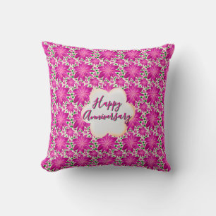 Custom and personalized pink floral throw pillow