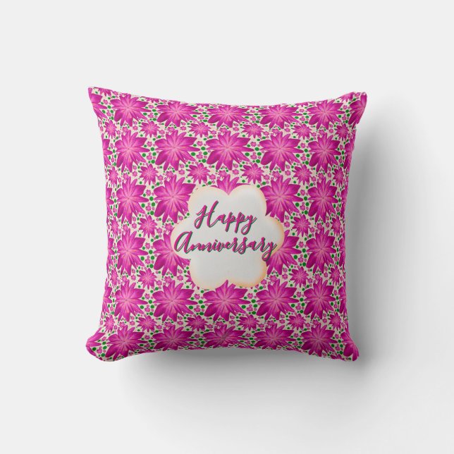 Custom and personalized pink floral  throw pillow (Front)
