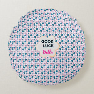 Custom and personalized teal and pink floral round pillow
