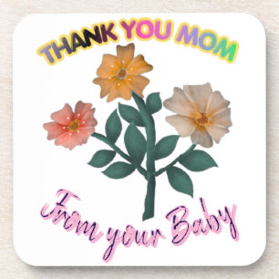 Custom and personalized Thank You Mom Watercolor Coaster