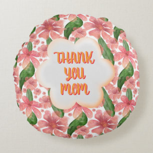Custom and personalized Thank You Mom Watercolor Round Pillow