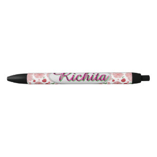 Custom and Personalized watercolor floral  Black Ink Pen