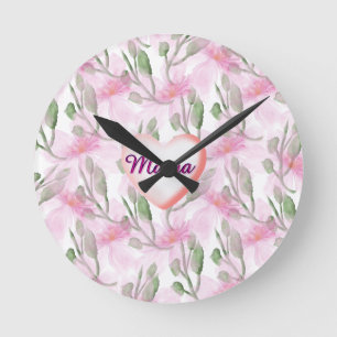 Custom and Personalized  watercolor floral gift  Round Clock