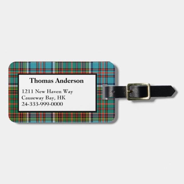 Custom Anderson Tartan Plaid Luggage Tag (Front Horizontal)