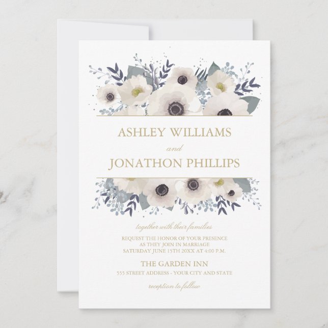 Custom Anemone Bouquet Wedding Invitation (Front)