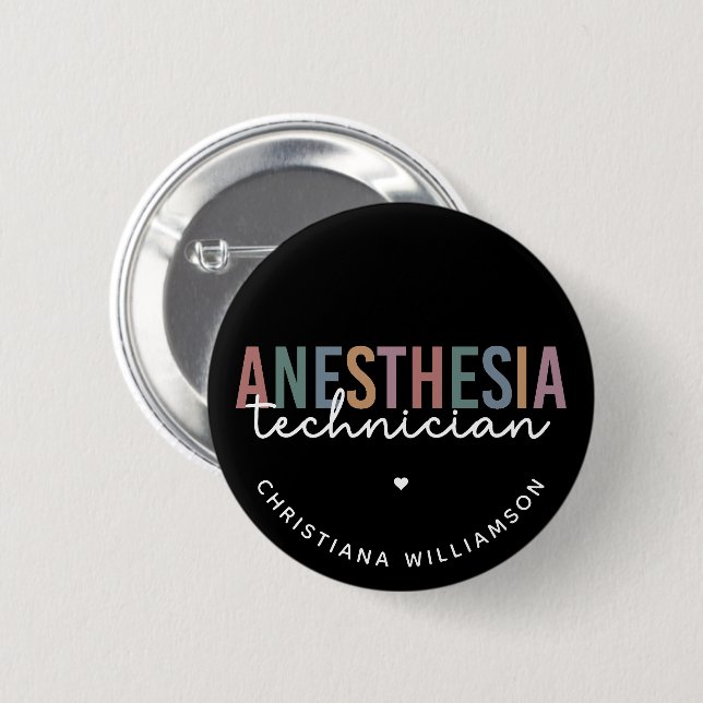 Custom Anesthesia Technician Retro Anesthetic Tech 2 Inch Round Button (Front & Back)