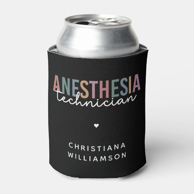 Custom Anesthesia Technician Retro Anesthetic Tech Can Cooler (Can Front)
