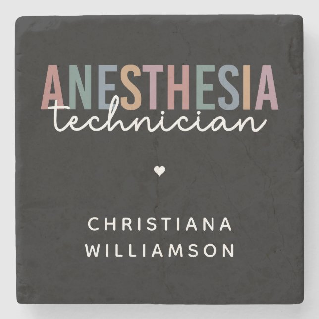 Custom Anesthesia Technician Retro Anesthetic Tech Stone Coaster (Front)