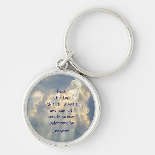 Custom Angel Trust in the Lord Quote Inspirational Keychain (Front)