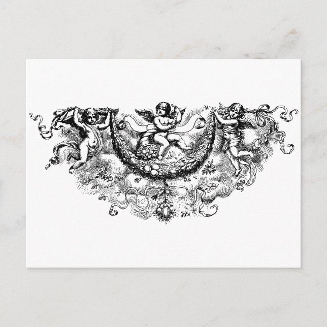 Custom angel wings cherub fleur di lis print postcard (Front)