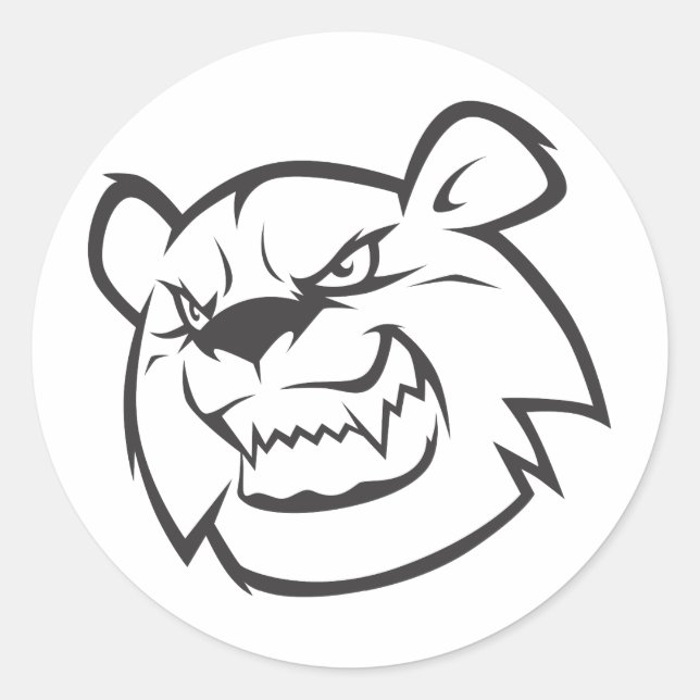 Custom Angry Bear Outline Logo Classic Round Sticker (Front)