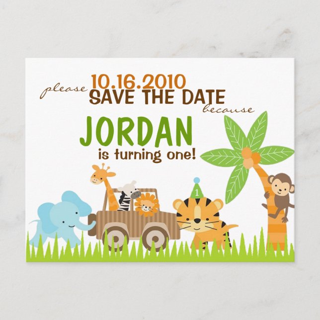 Custom Animal Safari Save The Date Announcement Postcard (Front)