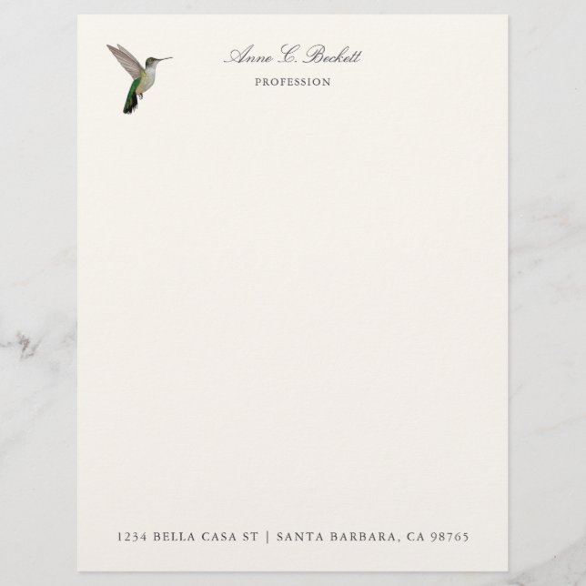 Custom Anna's Hummingbird  Letterhead (Front)