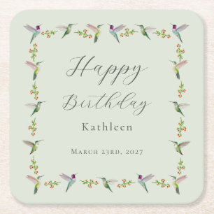 Custom Anna's Hummingbirds Birthday Square Paper Coaster