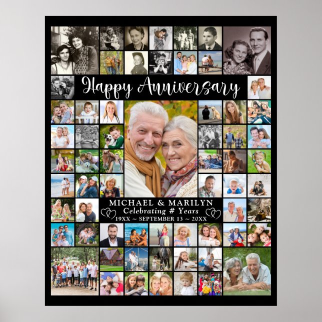 Custom Anniversary 64 Photo Collage Personalized Poster (Front)