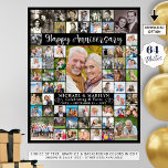 Custom Anniversary 64 Photo Collage Personalized Poster<br><div class="desc">Create a photo memory display on foam board to celebrate any year wedding anniversary utilizing this easy-to-upload photo collage template with 64 square photos. The design features a modern calligraphy script HAPPY ANNIVERSARY title with their names, the number of years they're celebrating and their wedding date accented by interlocking hearts,...</div>