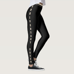 Custom Anniversary Black Champagne Gold Monogram Leggings
