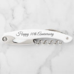 Custom anniversary gift personalized bottle opener<br><div class="desc">Custom anniversary gift personalized bottle opener with knife. Custom corkscrew opener for wine and beer bottles. Includes folding foil cutter knife and cap opener too. Handy foldable pocket size opener with personalized name or message. Elegant script typography template. Create unique gift and party favour ideas for friends and family. Fun...</div>