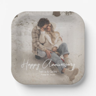 Custom Anniversary Photo Personalized text modern  Paper Plate