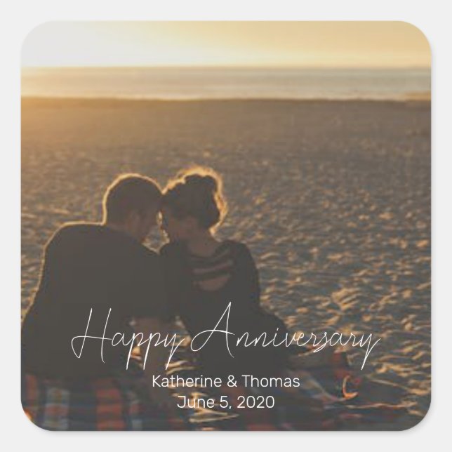 Custom Anniversary Photo Personalized text modern  Square Sticker (Front)