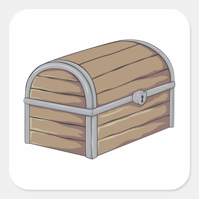 Custom Antique Wooden Pirate Treasure Chest Button Square Sticker (Front)