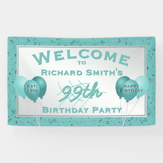 Custom - Any Age Event Celebration - Teal/White Banner (Horizontal)