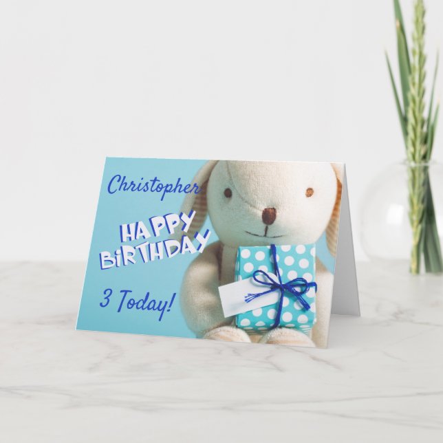 Custom Any Age Stuffed Rabbit Birthday Card (Front)