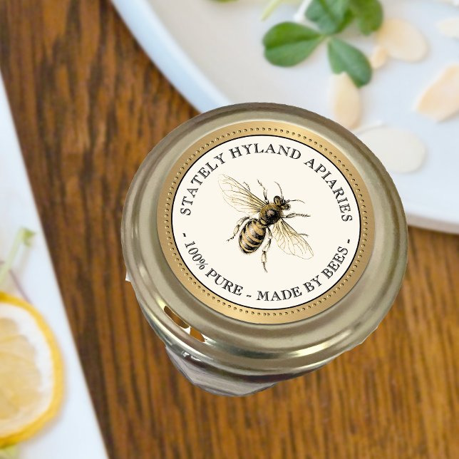 Custom Apiary Colour Bee Ivory Your Name Here Classic Round Sticker (Creator Uploaded)