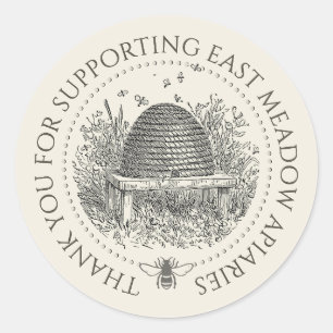Custom Apiary Thank You Label Skep with Bees