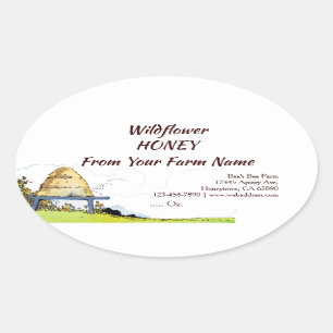 Custom Apiary Vintage Beehive and Clouds Honey Oval Sticker