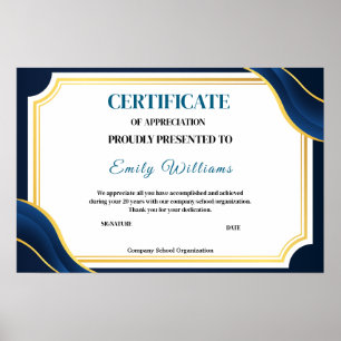 Custom Appreciation Achievement Gold Certificate P Poster