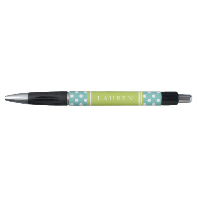 Custom Aqua and Green Polka Dots Pattern Pen (Front)
