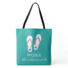 Custom aqua blue sandals beach wedding tote bags
