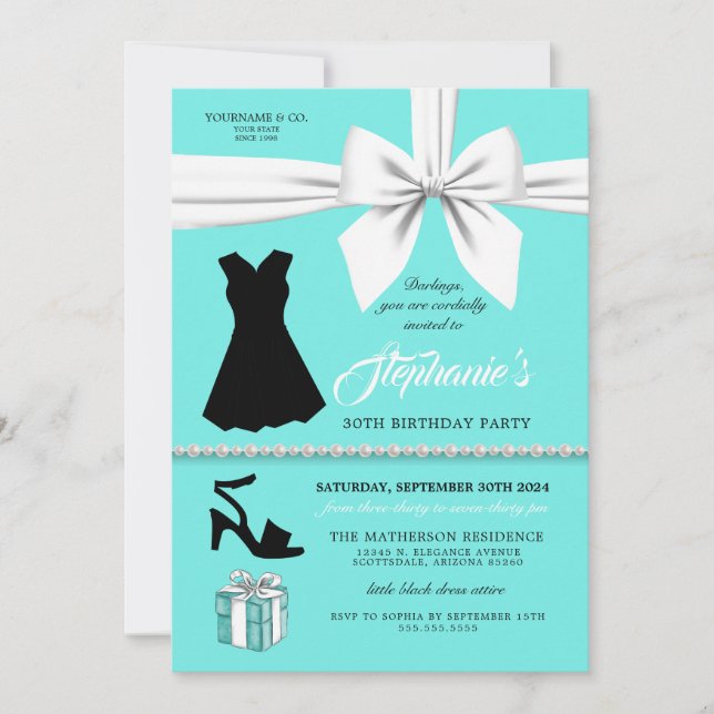 Custom Aqua Fashion Tiffany Invitation d'anniversa (Devant)