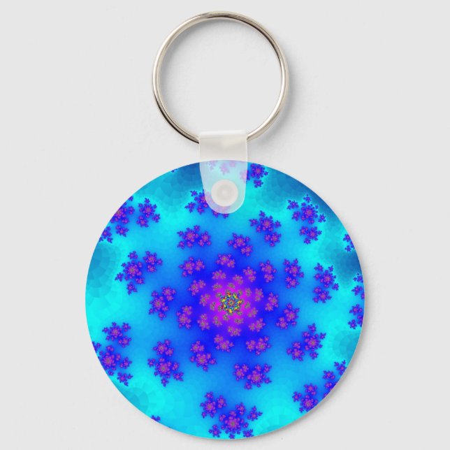 Custom Aqua Floral Sprinkles Keychain (Front)
