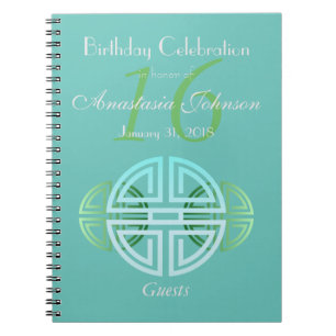 Custom Aqua Mint Longevity Motifs Birthday Guests Notebook