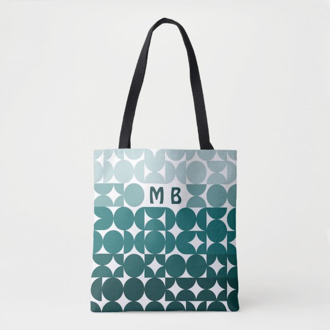 Custom Aqua Seafoam Teal Green Retro Art Pattern Tote Bag (Front)