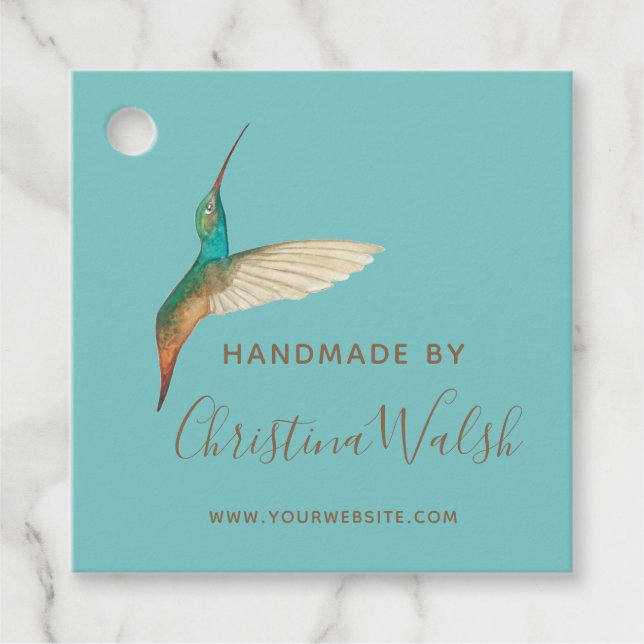Custom Aqua Sky Hummingbird Favour Tags (Front)
